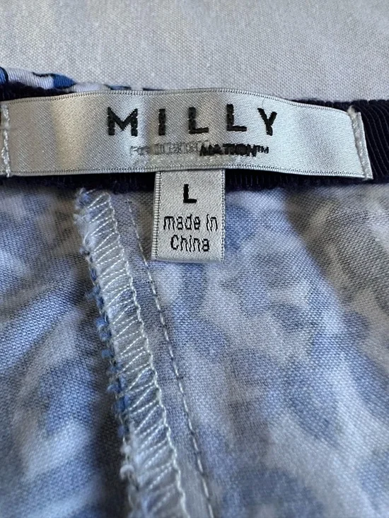 Milly Blue White Floral A-Line Skirt Size L Statement Midi Knee Length Cotton - Picture 7 of 11